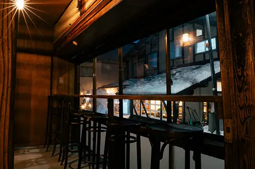 Counter seats along Takayu Street.